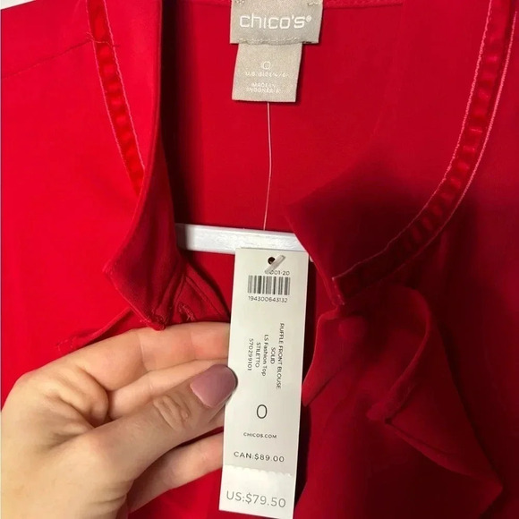 Chicos Ruffle Front Button Up Red Long Sleeve Blouse - Picture 5 of 13